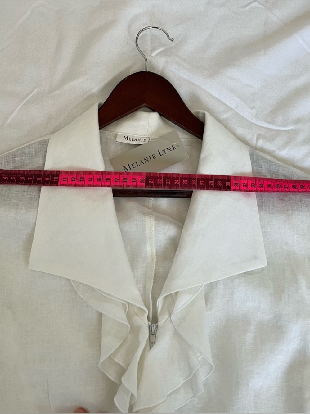 NWT Melanie Lyne 100% Linen Ruffle Jacket | White | Waterfall Front | Bell Cuff - Picture 8 of 9